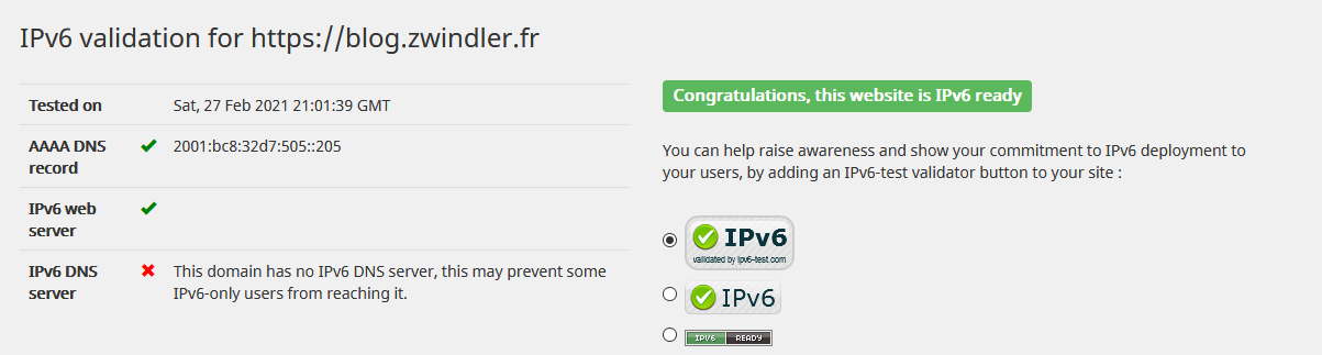 Featured image of post Le blog en IPv6 : ça aurait du être simple et pourtant…