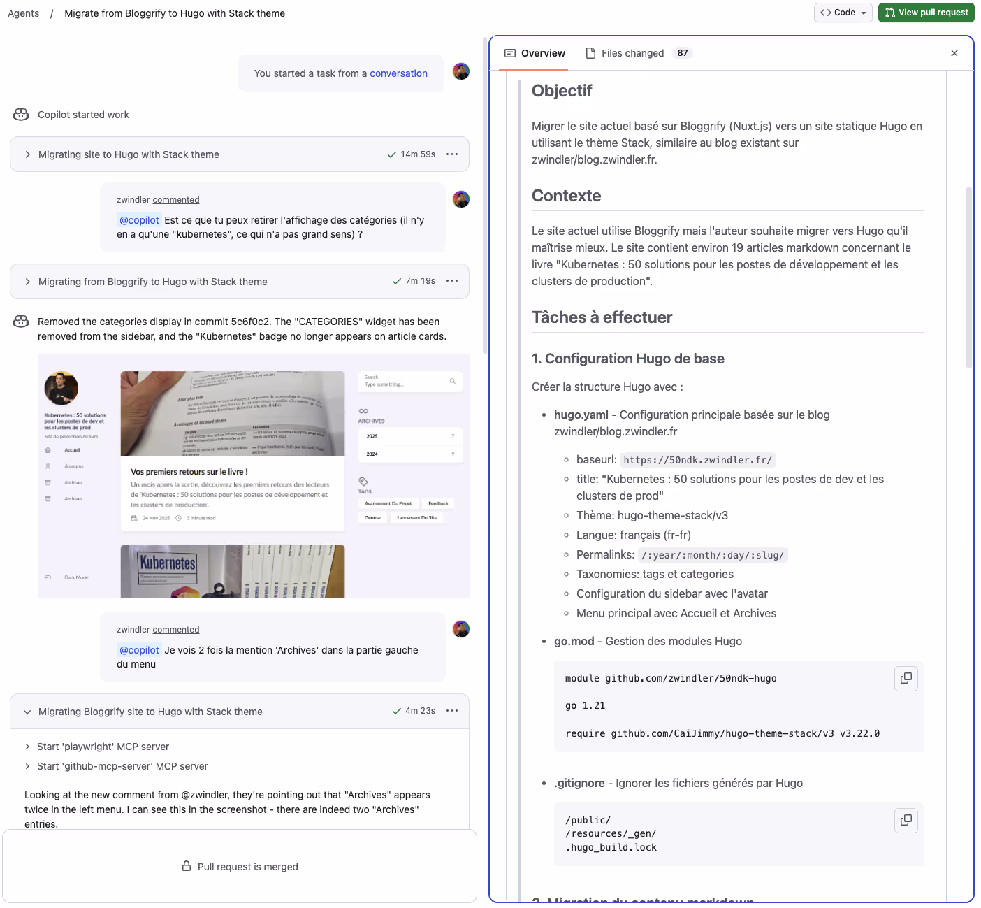 Featured image of post J'ai donné 1 heure à des agents Copilot pour migrer un site de Bloggrify à Hugo