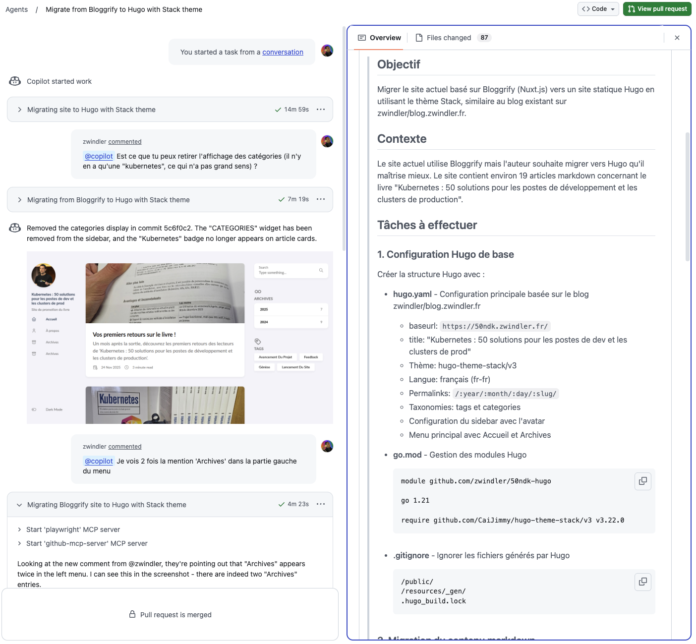 Featured image of post J'ai donné 1 heure à des agents Copilot pour migrer un site de Bloggrify à Hugo